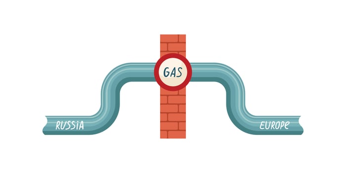 Vector illustration of a gas pipe from Russia to Europe. Gas supply. The embargo on the supply of gas from Russia.