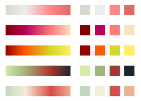 Christmas color palette. An example of a color scheme for christmas holiday. Forecast of the future color trend template. Gradient and solid color composition for modern design. Vector Eps 10.