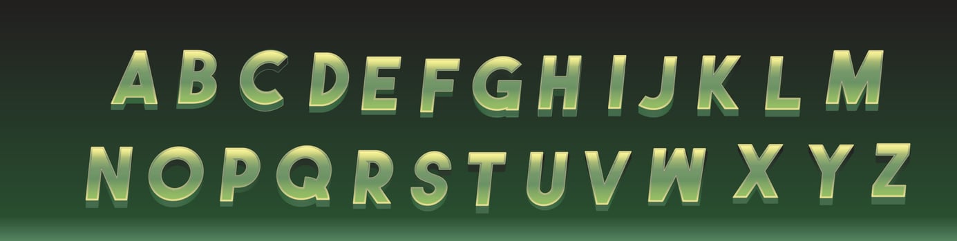 Green Metallic Alphabet letters font vector