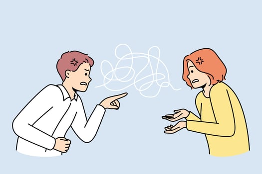casal briga envolvido em relacionamento tóxico culpando um ao outro. homem e mulher discutem levam à separação ou divórcio. problema de relação. ilustração vetorial. vetor