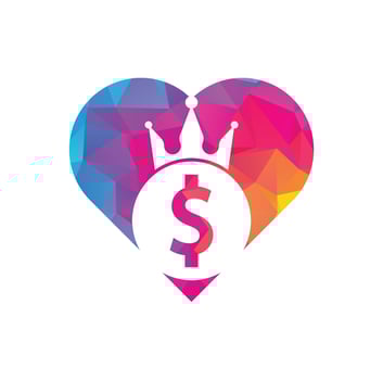 Dollar King heart shape Logo Designs Concept Vector. Crown money icon Vector. vector