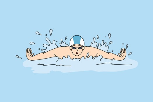 Athlete swimming in poll training for contest or competition. Sportsman swimmer in swimming pool. Sport and activity. Vector illustration.