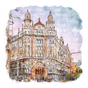Budapest Hungary Watercolor sketch hand drawn illustration vector