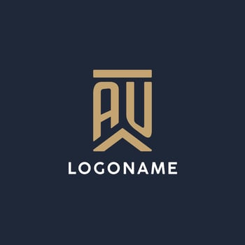 AU initial monogram logo design in a rectangular style with curved sides vector