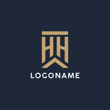 HH initial monogram logo design in a rectangular style with curved sides vector