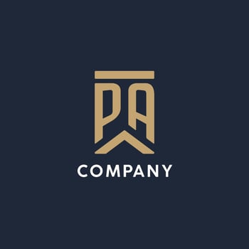 PA initial monogram logo design in a rectangular style with curved sides vector