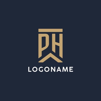 PH initial monogram logo design in a rectangular style with curved sides vector