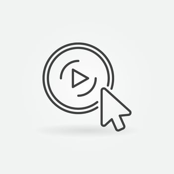 Mouse click on round video player button vector outline icon