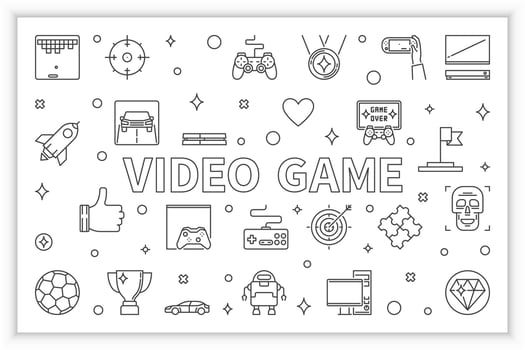 Video Game horizontal outline banner. Vector illustration
