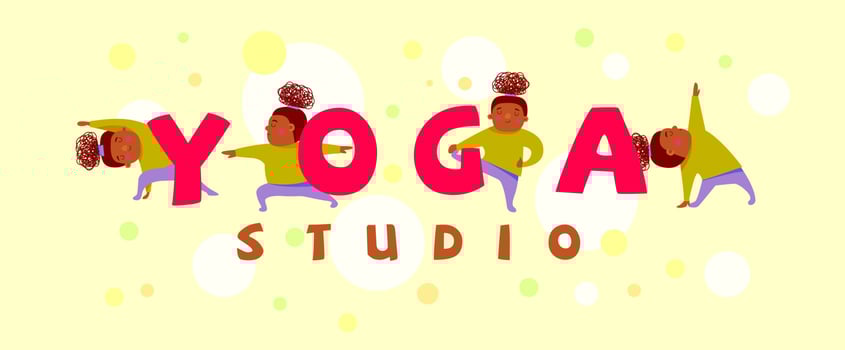 a dark-skinned girl does different yoga asanas. logo, poster for yoga studio. vector
