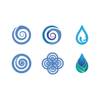 Isolated round shape logo. Blue color logotype. Flowing water image. Sea, ocean, river surface. vector