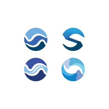 Isolated round shape logo. Blue color logotype. Flowing water image. Sea, ocean, river surface. vector