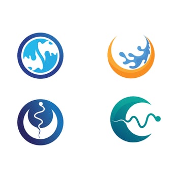 Isolated round shape logo. Blue color logotype. Flowing water image. Sea, ocean, river surface. vector