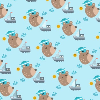 Seamless pattern with cute bear heads and boats perfect for wrapping paper vector