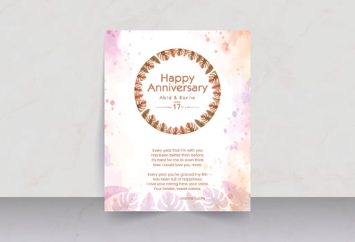 Light pink water drop background and tropical palm leaves anniversary card vector