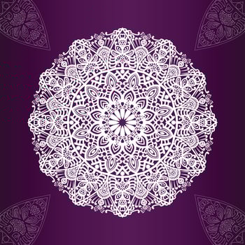 White mandala and dark magenta color background. vector