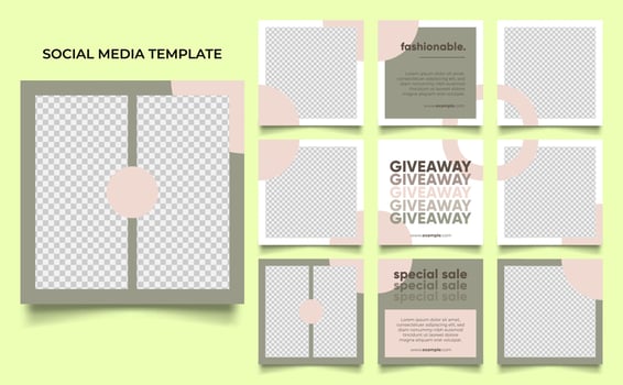 social media template banner fashion sale promotion in green brown color vector