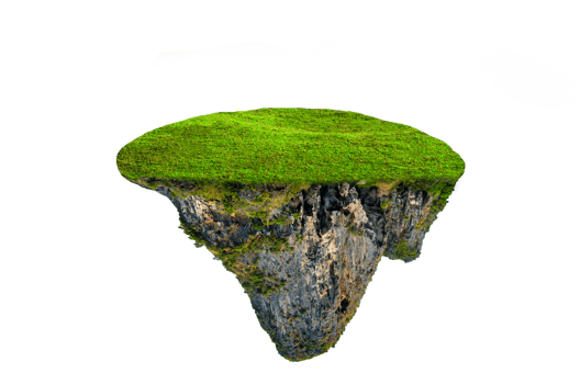 fantasy floating island with natural grass Isolate on transparent background PNG file
