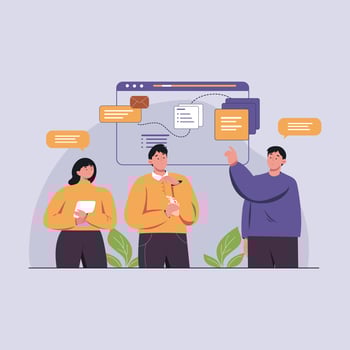 Business Concept scenes with men and women discussion in business activities. Cartoon vector illustration