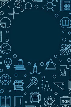 Education and School vector concept vertical blue linear frame