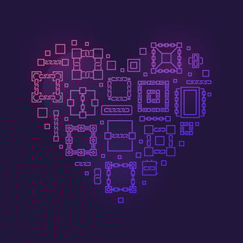 Vector Blockchain outline colorful heart shape banner