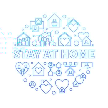 Vector Stay at Home concept round blue line illustration