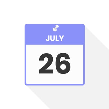 July 26 calendar icon. Date,  Month calendar icon vector illustration