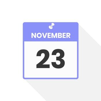 November 23 calendar icon. Date,  Month calendar icon vector illustration