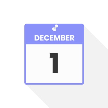 December 1 calendar icon. Date,  Month calendar icon vector illustration