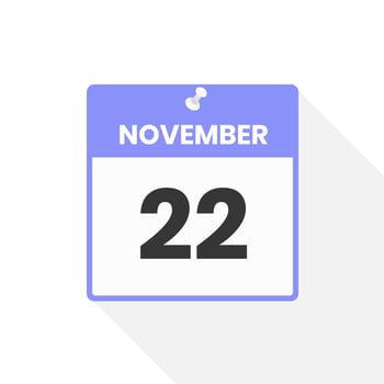 November 22 calendar icon. Date,  Month calendar icon vector illustration