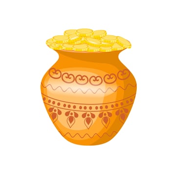 Gold pot full of gold coins vector illustration isolated on white background.