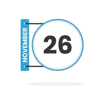 November 26 calendar icon. Date,  Month calendar icon vector illustration
