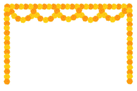 Traditional Indian flower garland frame with marigold flowers. Decoration for Indian Hindu holidays. Vector illustration isolated on white background.