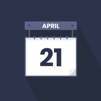 21st April calendar icon. April 21 calendar Date Month icon vector illustrator