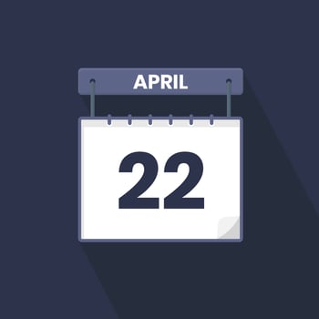 22nd April calendar icon. April 22 calendar Date Month icon vector illustrator