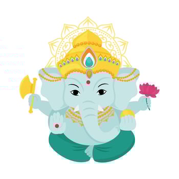 Goddess Ganesha is the Indian god of wealth and abundance. Vector cartoon illustration isolated on white background.