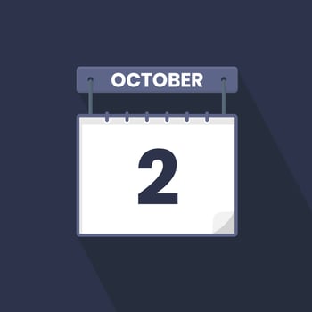 2nd October calendar icon. October 2 calendar Date Month icon vector illustrator