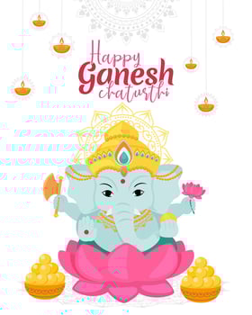 Happy Ganesh Chaturthi greetings. Design for holiday banner or poster. Traditional Indian festivals. Vector illustration isolated on white background.