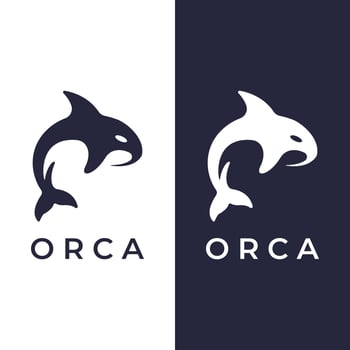 Simple black orca whale animal template logo creative design. Killer underwater animal. Logo for business, identity and branding. vector