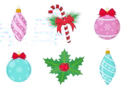 Christmas tree decorations isolated set Vector illustration