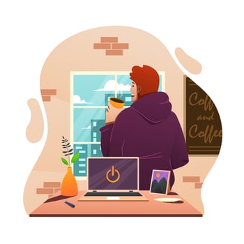 A Man Resting at Work with a Cup of Coffee vector