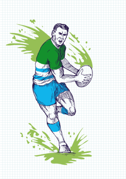 Rugby player running and passing ball png
