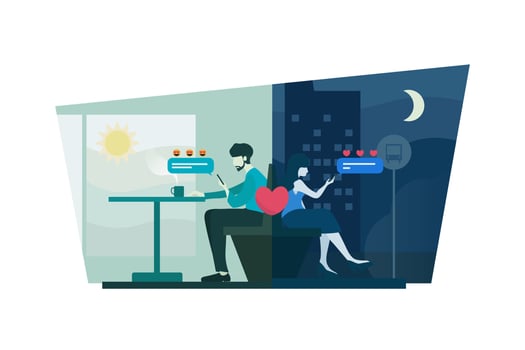 Man and woman chatting on the internet. Online dating, social networking and virtual relationship concept vector