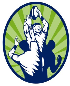 Rugby player catching a ball in a lineout throw png