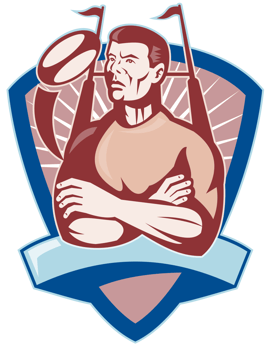 Rugby player looking up with ball and goal post png