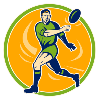 Rugby player running and passing ball png