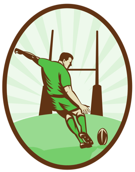 Rugby player kicking ball at goal post png