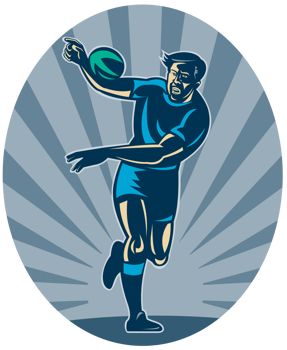 Rugby player running with ball and passing png
