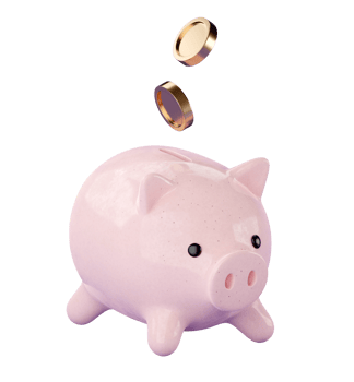 3d Piggy bank with falling money png