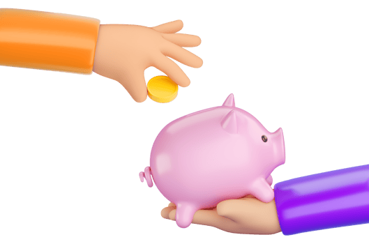 3d human hand holding Piggy bank and hand putting money into it png